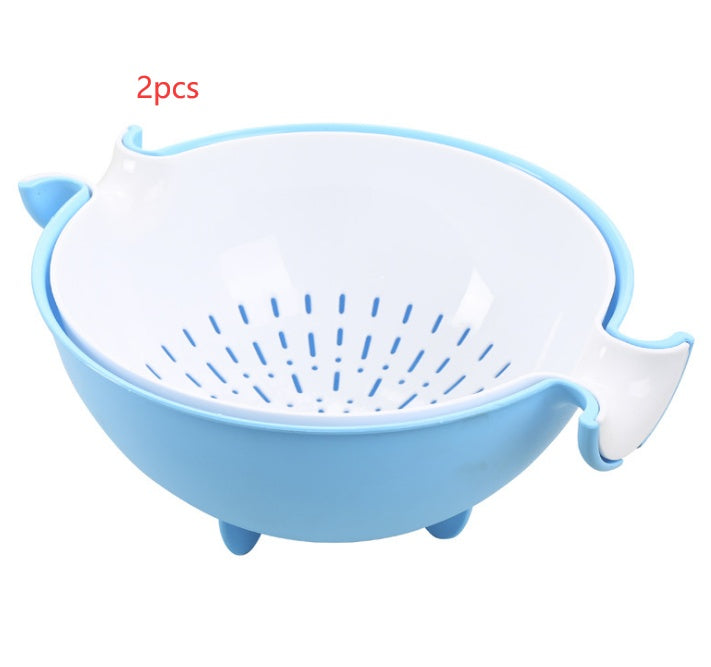 Multifunctional rotary drain basket plastic round double fruit basket washing basket Aroozy