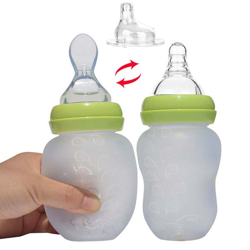 Wide caliber 180mL silicone spoon feeding bottle Aroozy