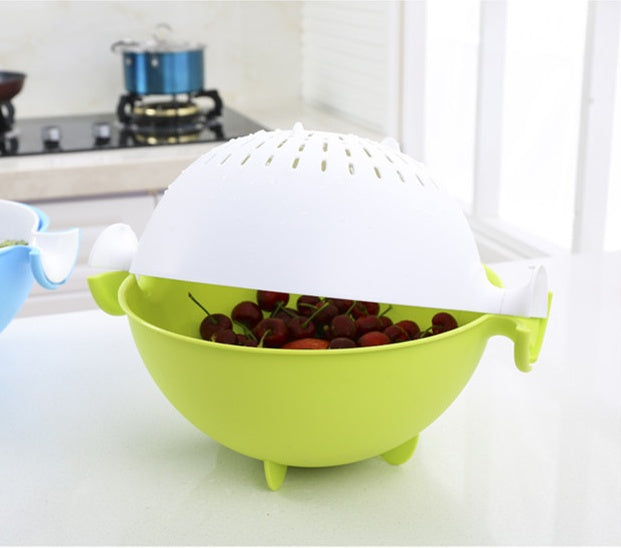 Multifunctional rotary drain basket plastic round double fruit basket washing basket Aroozy