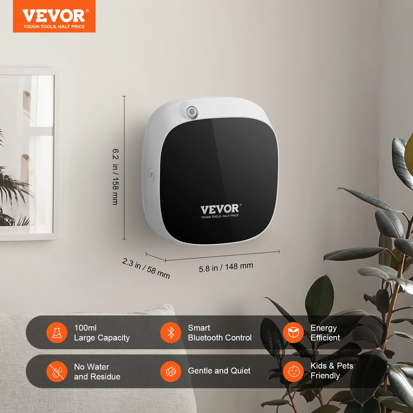 VEVOR Scent Air Machine For Home, With Cold Air Technology, Waterless Smart Essential Oil Diffuser With USB & Battery Powered, Cover Up To .Ft For Living Room, Bath Room, Spa Aroozy