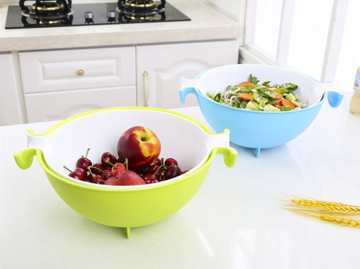 Multifunctional rotary drain basket plastic round double fruit basket washing basket Aroozy